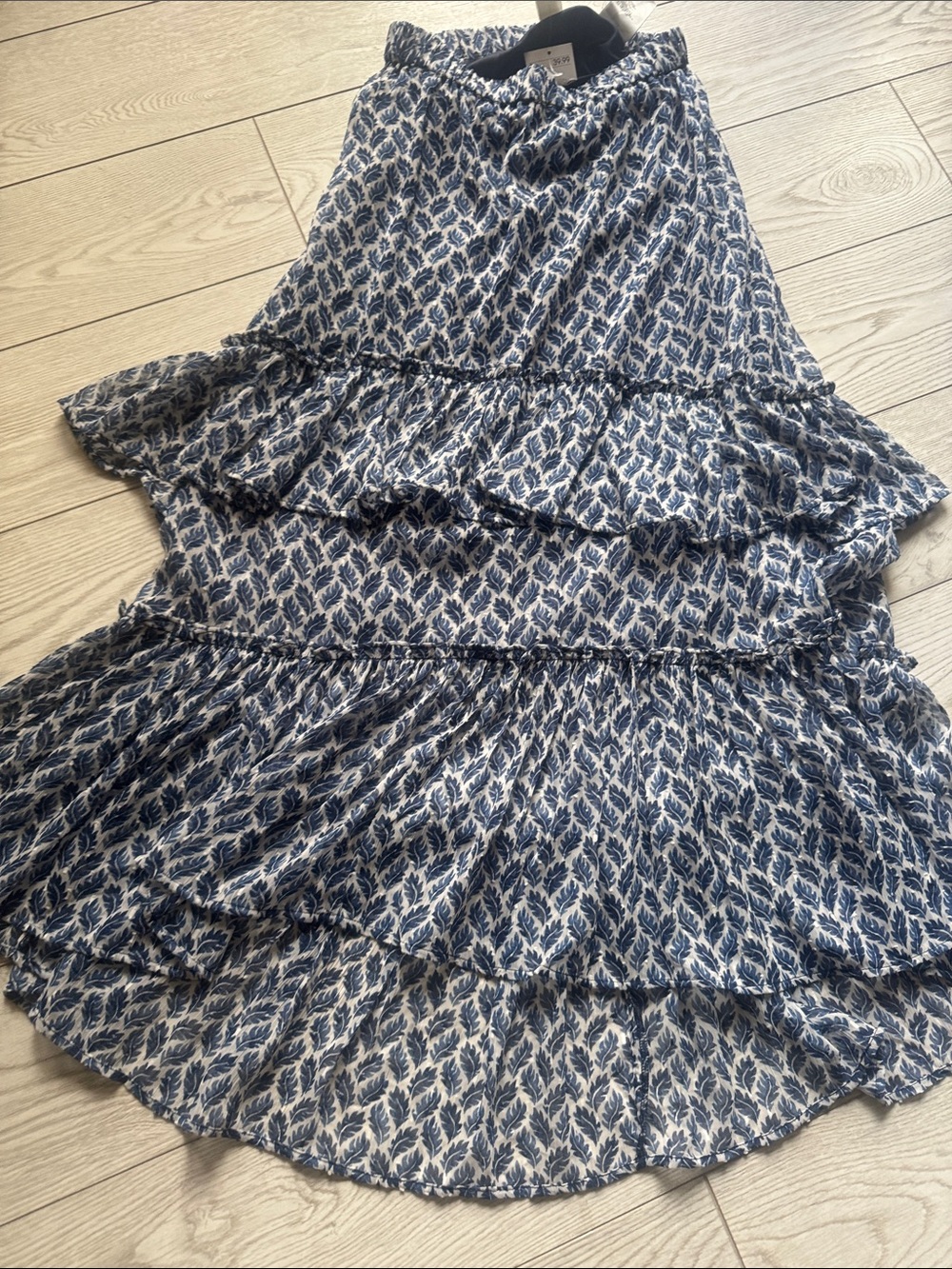 H&M Blue and White Tiered High-Low Maxi Skirt